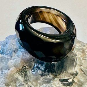 NWOT Brazilian Faceted Banded Black/Grayish/Brownish Agate Ring - Size 7